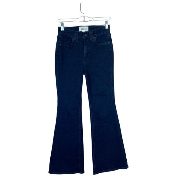 BODEN Mid Rise Slim Flare Jeans Size 27 Dark Wash Retro Wide Leg Stretch Denim - Picture 1 of 7